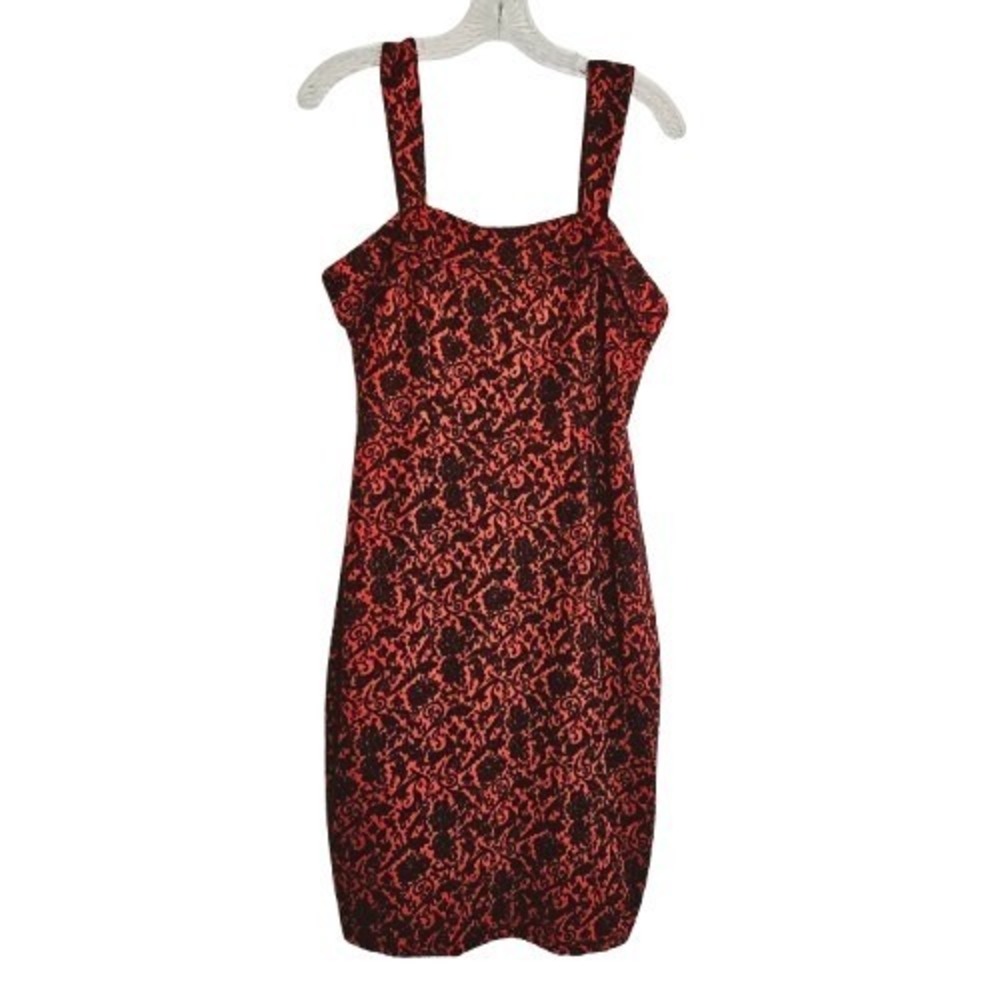 Womens Red Black Floral Brocade Sheath Dress XL Gothic Romantic Cocktail NWT